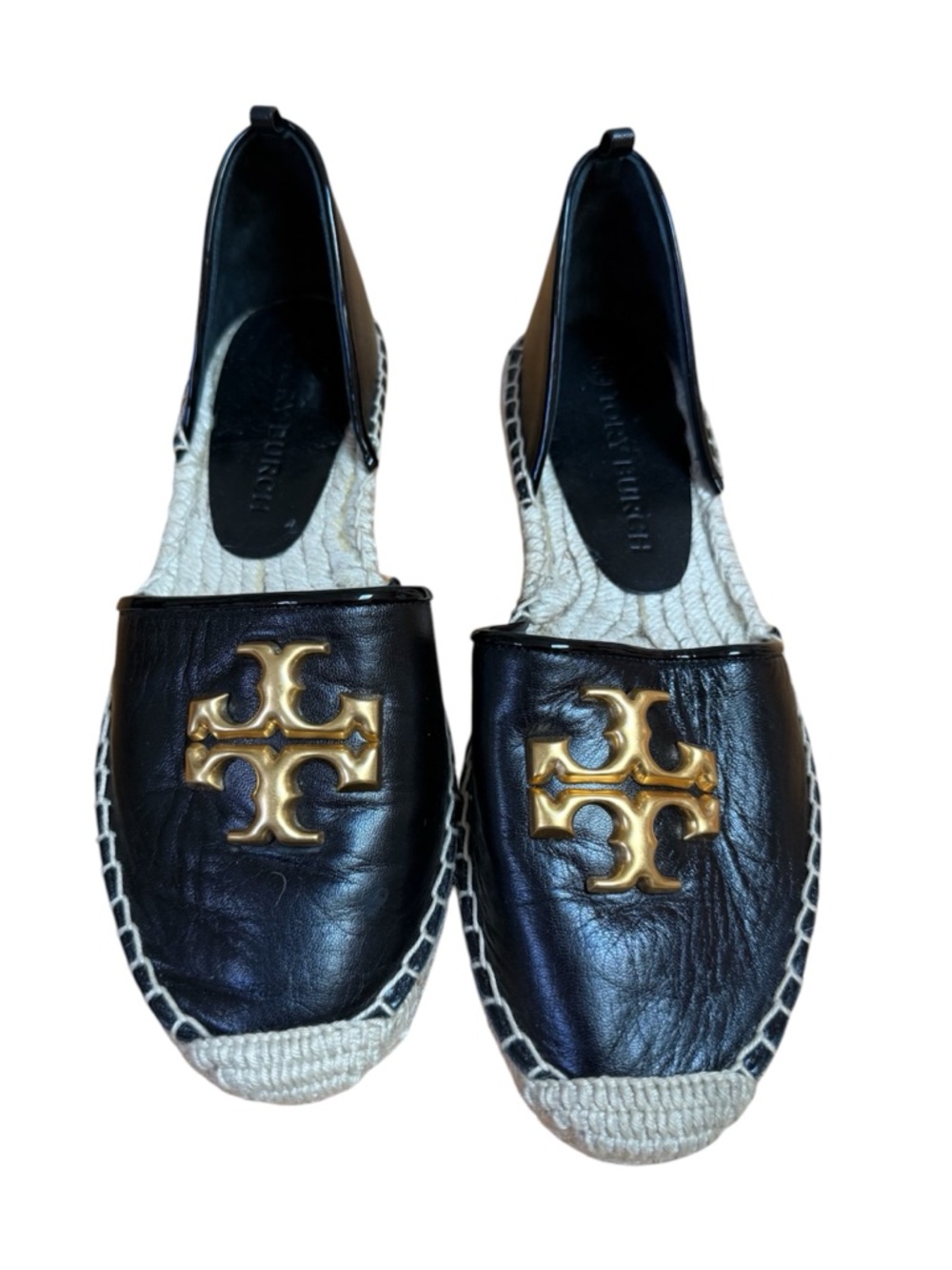 Tory Burch Leather 'Eleanor D'orsay' Espadrilles in Black